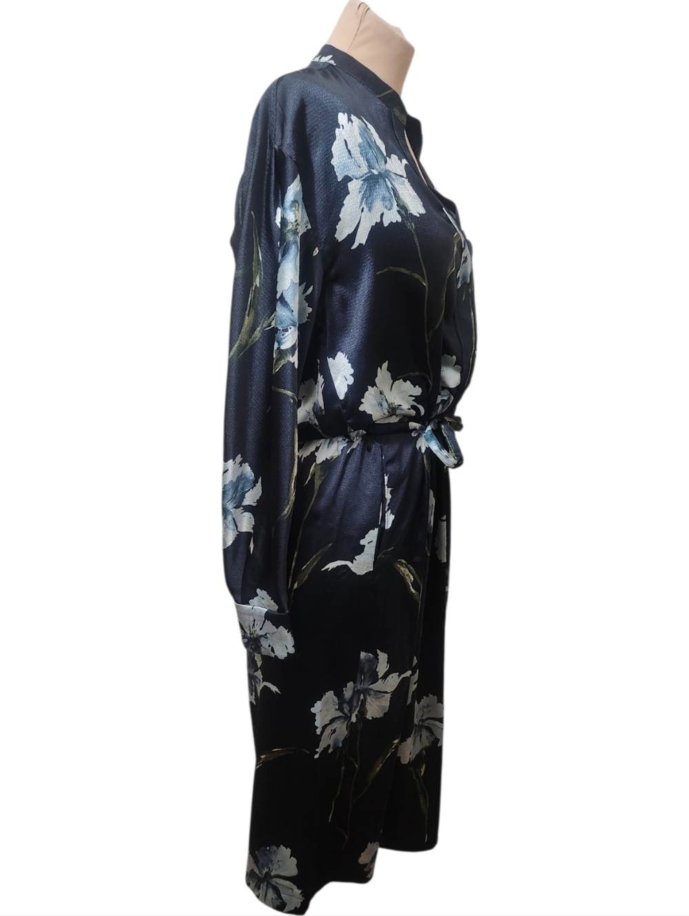 VINCE Satin Iris Print Blouson Dress - Size S - Picture 6 of 16